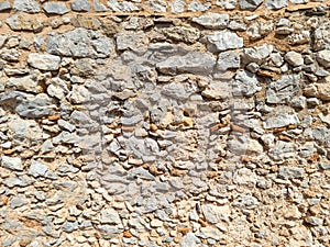 Old weathered exterior rough strong stone wall