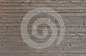 Old weathered faded shed wall made from horizontally oriented timber planks. Vintage rustic wood background. Timber texture.