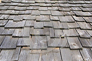 Old, weathered gray shingle roofing