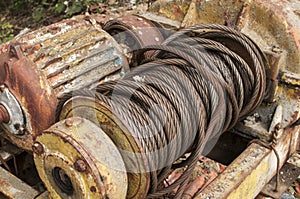 Old weathered grunge winch closeup