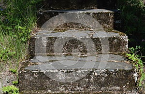 Old weathered stone steps covered in moss - finding a secret ancient place