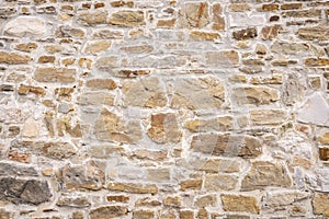 An old weathered stone wall with small and large stones