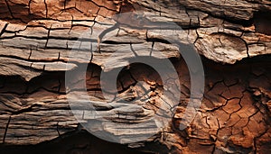 Old, weathered tree trunk on rough, eroded cliff backdrop generated by AI