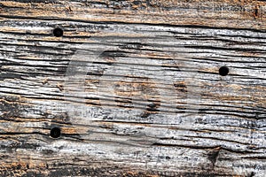 Old Weathered Wooden Railway Sleeper Rotten Cracked Drilled Grunge Surface Texture