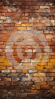 Old and weathered yellow and red brick wall, seamless pattern backdrop