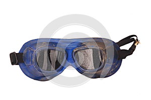 old welding goggles blue color isolated on white background