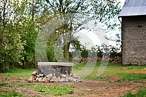 Old well in the garden. Underground water source.