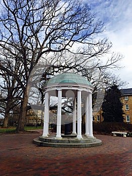 Old Well in UNC campus winter Christmas trees Chapel