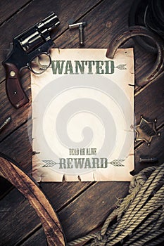 Old west background with wanted poster