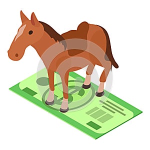 Old west icon isometric vector. Cowboy horse with saddle and dollar bill icon