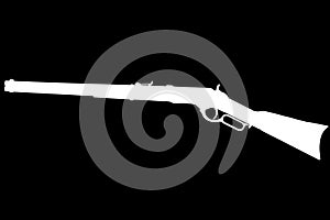 Old west period .44-40 Winchester lever-action repeating rifle M1866 white silhouette on black background