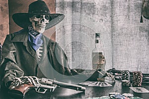 Old West Poker Skeleton Vintage