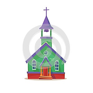 Old western church building icon in cartoon style isolated on white background
