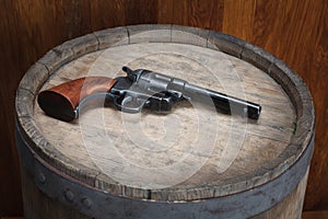 Old western revolver with cartridges