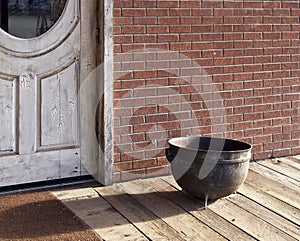 Old Western town saloon door and spittoon