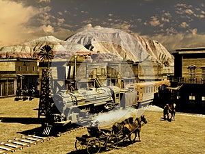 Old western town and train 