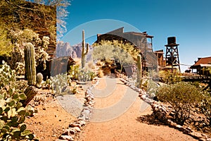 Old Western Wooden Buildings in Goldfield Gold Mine Ghost Town in Youngsberg, Arizona, USA