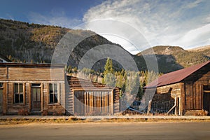 Old Western Wooden Buildings in St. Elmo Gold Mine Ghost Town in Colorado, USA