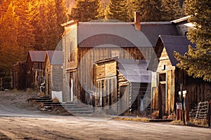 Old Western Wooden Buildings St. Elmo Gold Mine Ghost Town in Colorado, USA hidden in mountains