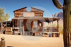 Old Western Wooden Bulding in Goldfield Gold Mine Ghost Town in Youngsberg, Arizona, USA photo