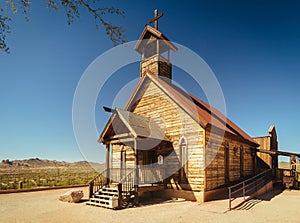 Old Western Wooden Church in Goldfield Gold Mine Ghost Town in Youngsberg, Arizona, USA