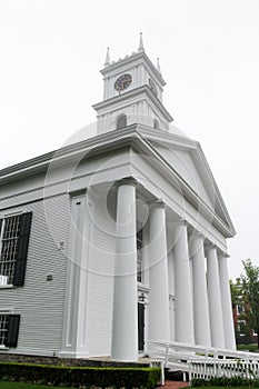 Edgartown, MA / United States - May 30, 2016: a vertical image of the Old Whaling Church