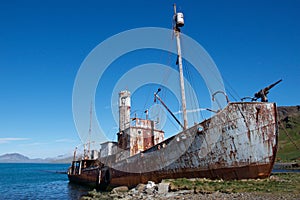 Old whaling ship left at Grytviken in South Georgia