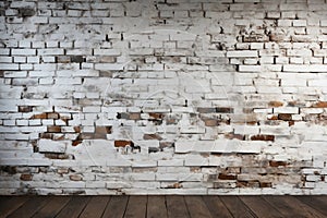 an old white brick wall and floor in the home interior as a background or texture