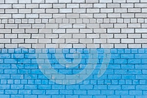 Old white brick wall painted blue paint urban design background texture