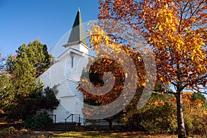 Old White Church in Autumn