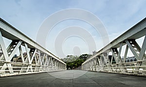 Old white color metal bridge perspective view