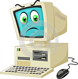 Old White Computer With Angry React Face Cartoon