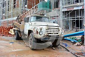Old White Drilling Russian Truck