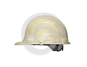Old white hard hat isolated on white