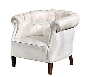 Old white leather armchair