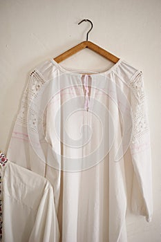 Old white linen shirt. The national dress of the Cossacks. Simple fabrics ,ethnics.