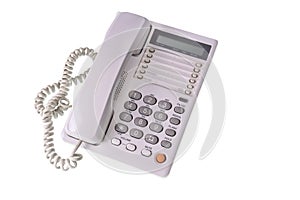 Old White Office Phone With On White Background. Isolated.