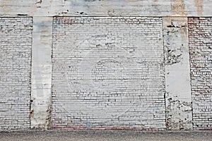 Old white painted brick wall with mortar background