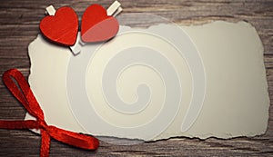 White sheet of paper love notes and heart shape