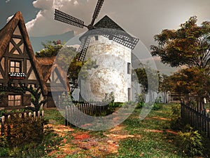 Old white windmill