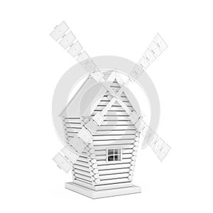 Old White Windmill Farm in Clay Style. 3d Rendering