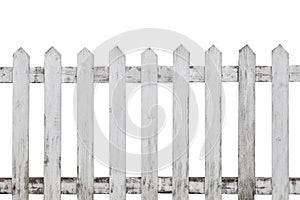 Old white wood fence isolated on white background
