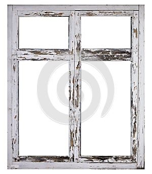 Old white wood window frame isolated on white background