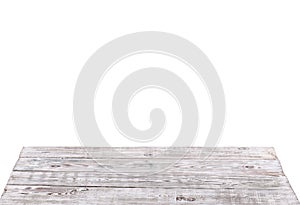 Old white wooden table top surface, above view