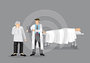 Old Wife Worried About Old Husband Health Cartoon Vector Illustration