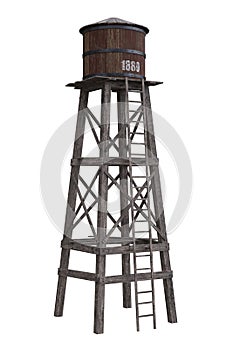 Old wild west wooden water tower. 3D illustration isolated on white background