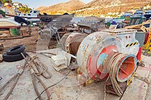 An old winch for fishing boats in the village of Sumi.