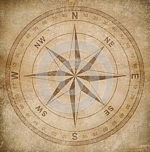 Old wind or compass rose on grunge paper