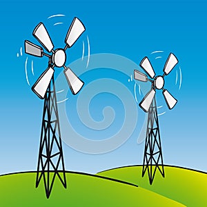 Old wind turbines (vector)