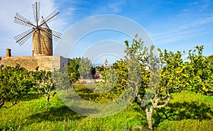 An old windmill in Algadia Mallorca